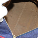 FENDI Zucchino Canvas Boston Bag Navy Gold Auth 141159V-11