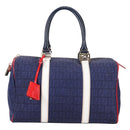 FENDI Zucchino Canvas Boston Bag Navy Gold Auth 141159V-13