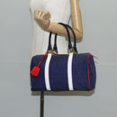 FENDI Zucchino Canvas Boston Bag Navy Gold Auth 141159V-22