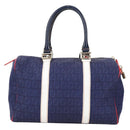 FENDI Zucchino Canvas Boston Bag Navy Gold Auth 141159V-2
