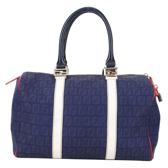 FENDI Zucchino Canvas Boston Bag Navy Gold Auth 141159V