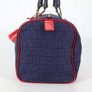 FENDI Zucchino Canvas Boston Bag Navy Gold Auth 141159V-3
