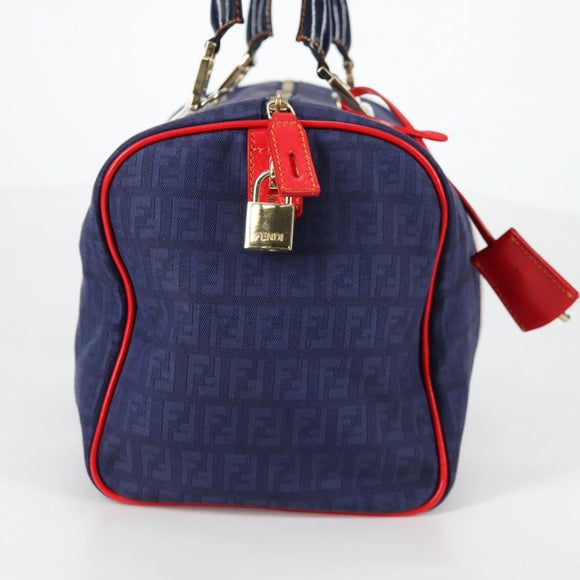 FENDI Zucchino Canvas Boston Bag Navy Gold Auth 141159V