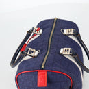 FENDI Zucchino Canvas Boston Bag Navy Gold Auth 141159V-6