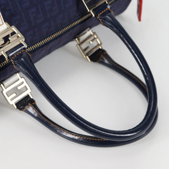 FENDI Zucchino Canvas Boston Bag Navy Gold Auth 141159V