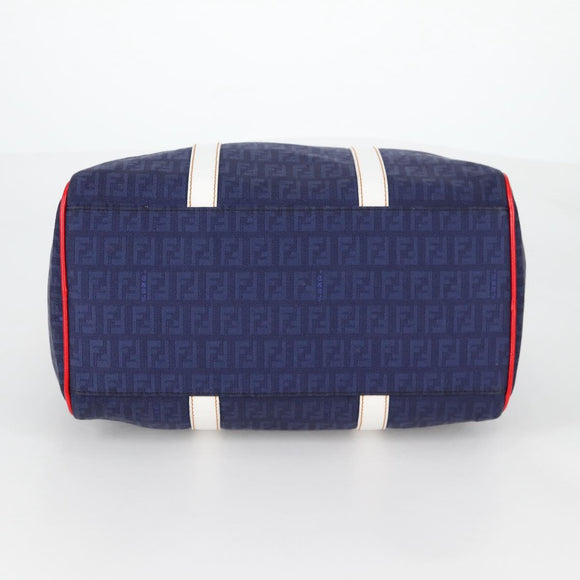 FENDI Zucchino Canvas Boston Bag Navy Gold Auth 141159V