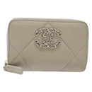CHANEL Matelasse Wallet Lamb Skin Ivory Gold CC Auth 141169-13