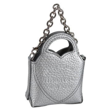 TIFFANY&Co. Return To Micro Tote Charm Leather Silver Auth 141171M