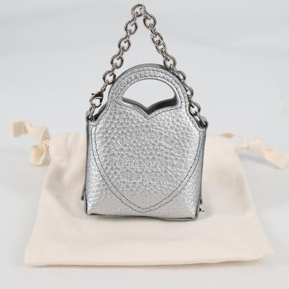 TIFFANY&Co. Return To Micro Tote Charm Leather Silver Auth 141171M