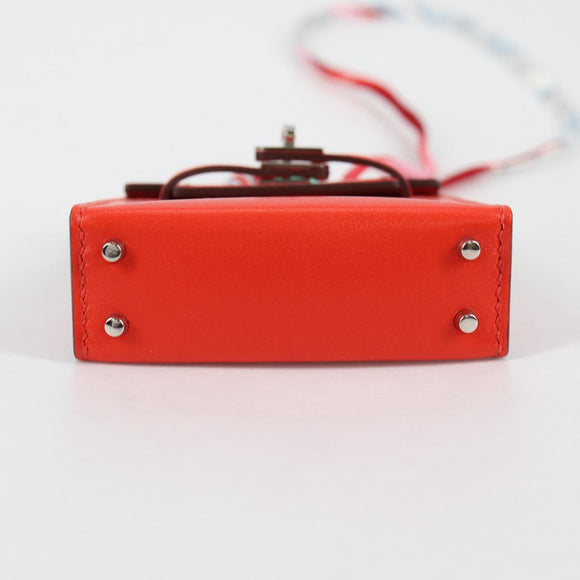 HERMES Micro Kelly Bag Charm Leather Orange Auth 141175SM