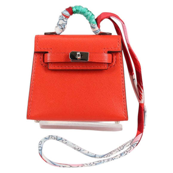 HERMES Micro Kelly Bag Charm Leather Orange Auth 141175SM