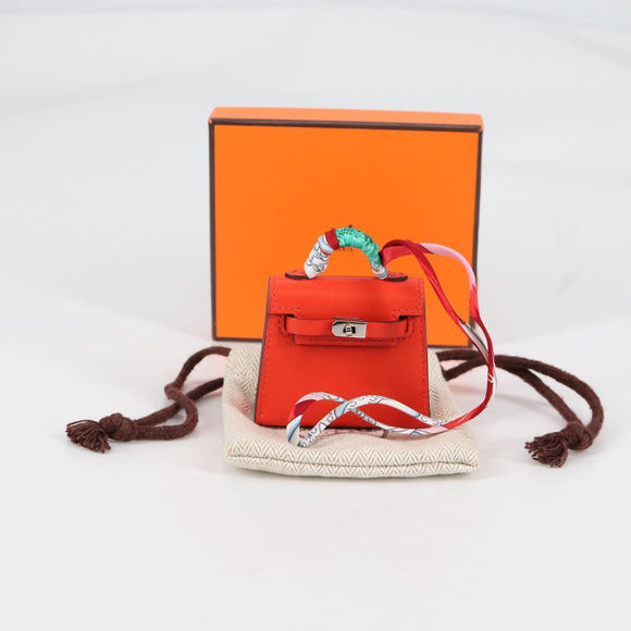 HERMES Micro Kelly Bag Charm Leather Orange Auth 141175SM