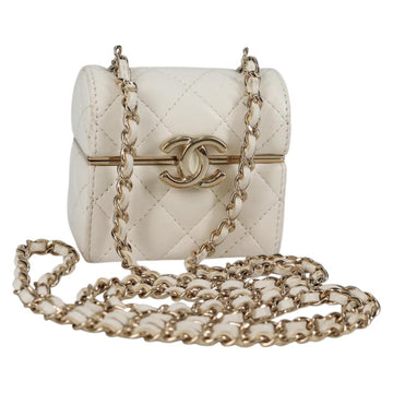 CHANEL Airpods case Earphone case Lamb Skin White CC Auth 141176M