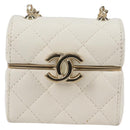 CHANEL Airpods case Earphone case Lamb Skin White CC Auth 141176M-13