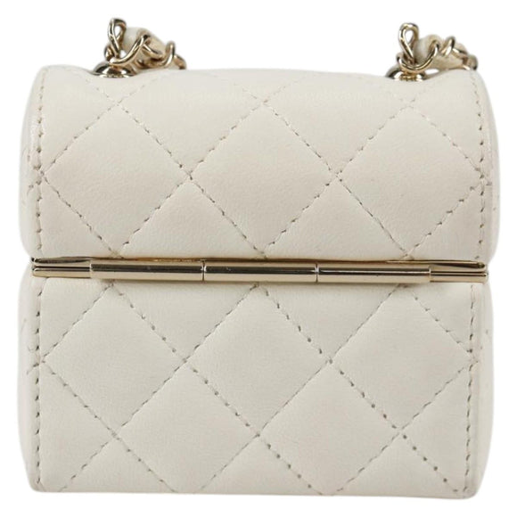 CHANEL Airpods case Earphone case Lamb Skin White CC Auth 141176M