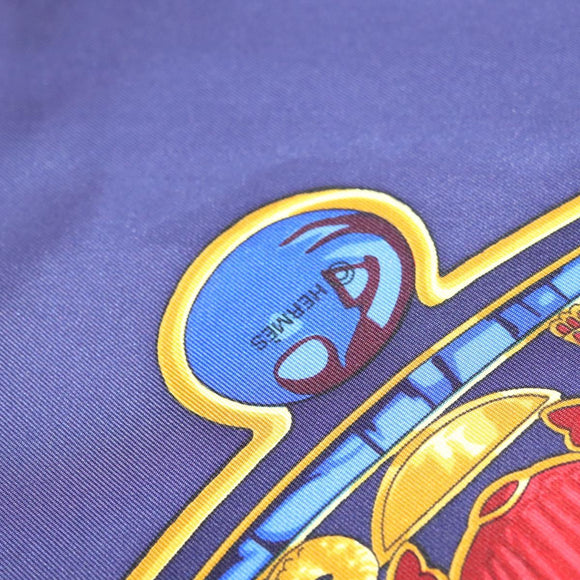 HERMES Caty Ancient Egyptian Scarab Pattern Carre 90 Scarf Silk Blue Auth 141181