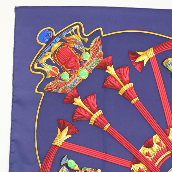 HERMES Caty Ancient Egyptian Scarab Pattern Carre 90 Scarf Silk Blue Auth 141181