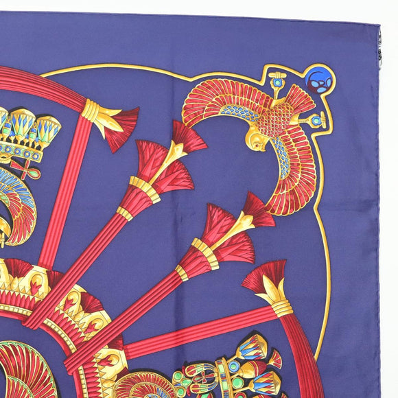 HERMES Caty Ancient Egyptian Scarab Pattern Carre 90 Scarf Silk Blue Auth 141181