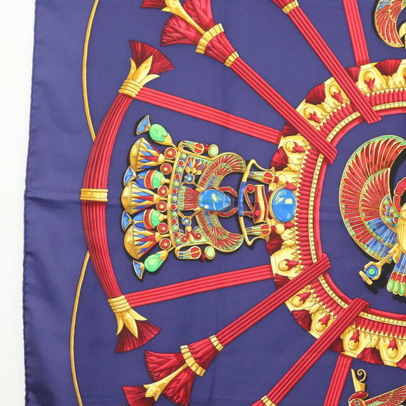 HERMES Caty Ancient Egyptian Scarab Pattern Carre 90 Scarf Silk Blue Auth 141181