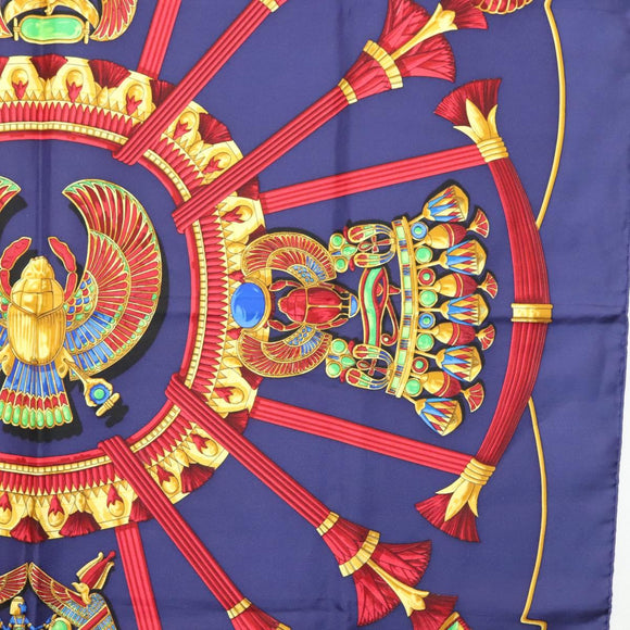 HERMES Caty Ancient Egyptian Scarab Pattern Carre 90 Scarf Silk Blue Auth 141181