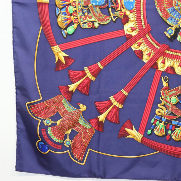 HERMES Caty Ancient Egyptian Scarab Pattern Carre 90 Scarf Silk Blue Auth 141181