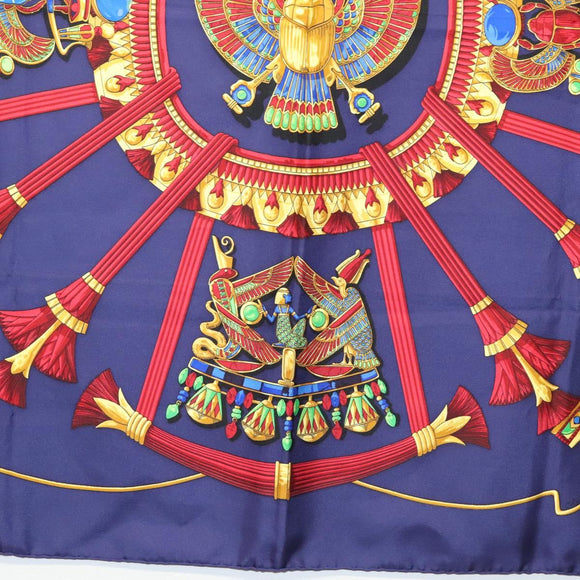 HERMES Caty Ancient Egyptian Scarab Pattern Carre 90 Scarf Silk Blue Auth 141181