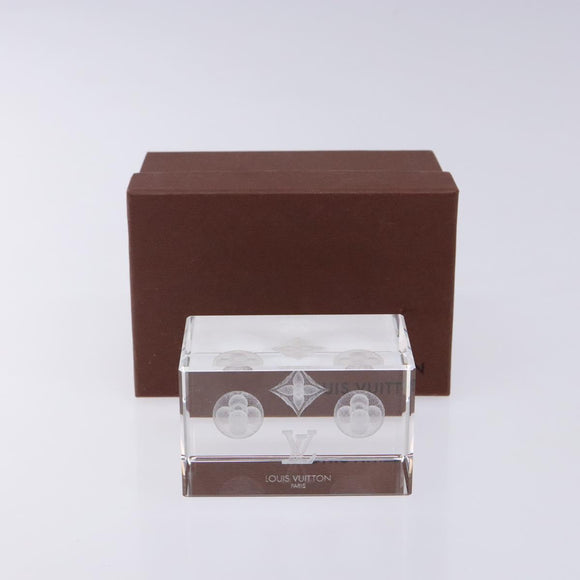 LOUIS VUITTON Paper weight Crystal glass Clear LV Auth 141182