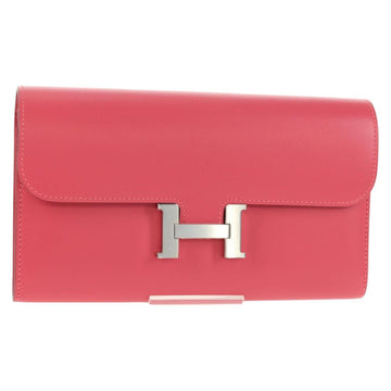 HERMES Constance Long Wallet Leather Pink Auth 141188M