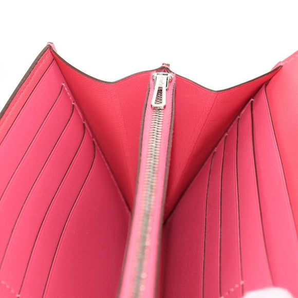 HERMES Constance Long Wallet Leather Pink Auth 141188SM