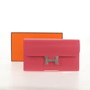 HERMES Constance Long Wallet Leather Pink Auth 141188M-12