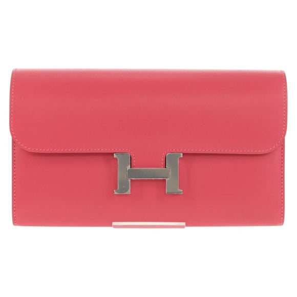 HERMES Constance Long Wallet Leather Pink Auth 141188SM