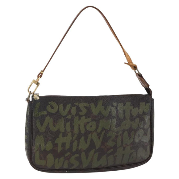 LOUIS VUITTON Graffiti Pochette Accessoires Pouch Khaki M92191 LV Auth 141215