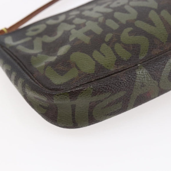 LOUIS VUITTON Graffiti Pochette Accessoires Pouch Khaki M92191 LV Auth 141215