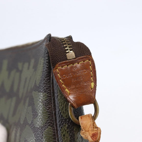 LOUIS VUITTON Graffiti Pochette Accessoires Pouch Khaki M92191 LV Auth 141215