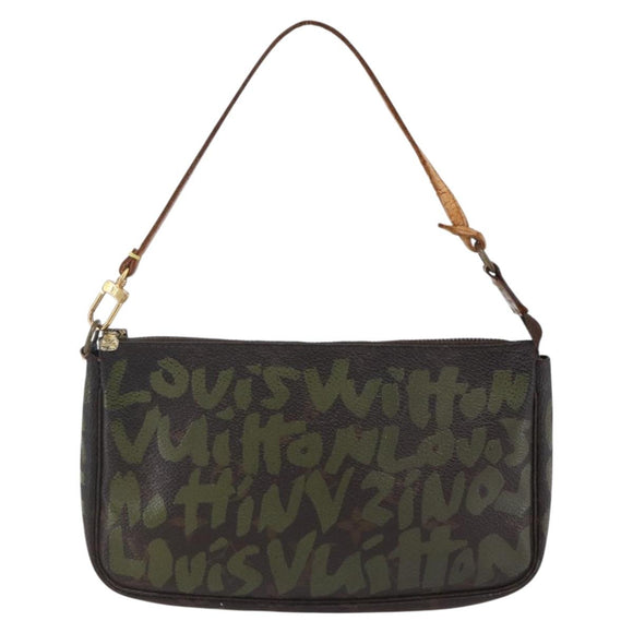 LOUIS VUITTON Graffiti Pochette Accessoires Pouch Khaki M92191 LV Auth 141215