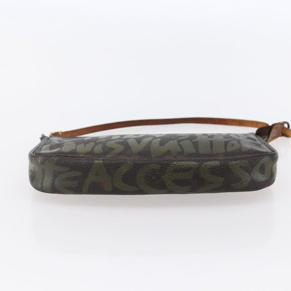 LOUIS VUITTON Graffiti Pochette Accessoires Pouch Khaki M92191 LV Auth 141215