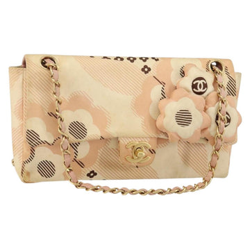CHANEL Camelia Chain Shoulder Bag Satin Pink Gold CC Auth 141221