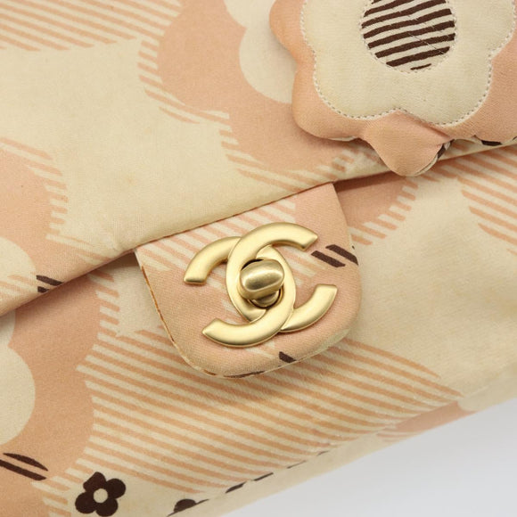 CHANEL Camelia Chain Shoulder Bag Satin Pink Gold CC Auth 141221