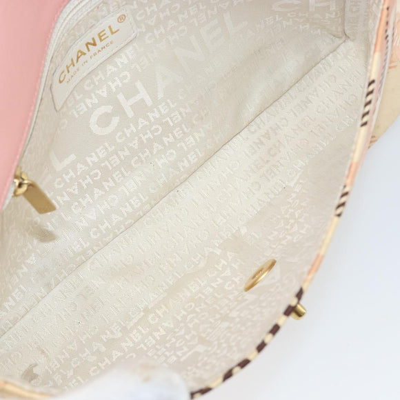 CHANEL Camelia Chain Shoulder Bag Satin Pink Gold CC Auth 141221