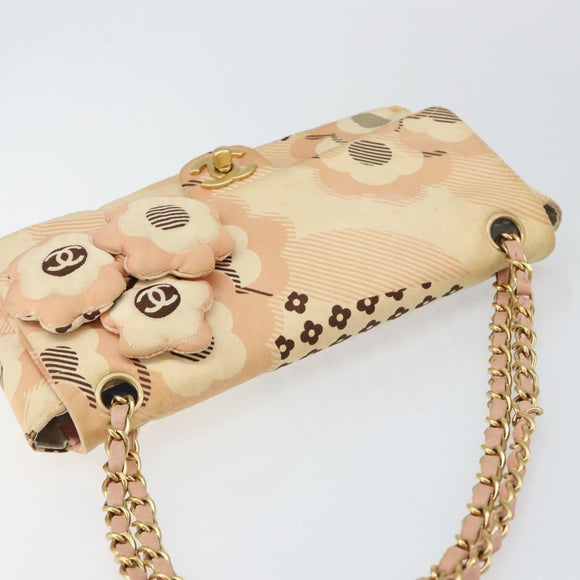 CHANEL Camelia Chain Shoulder Bag Satin Pink Gold CC Auth 141221
