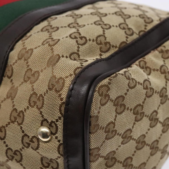 GUCCI GG Canvas Web Sherry Line Boston Bag Beige Gold Auth 141252