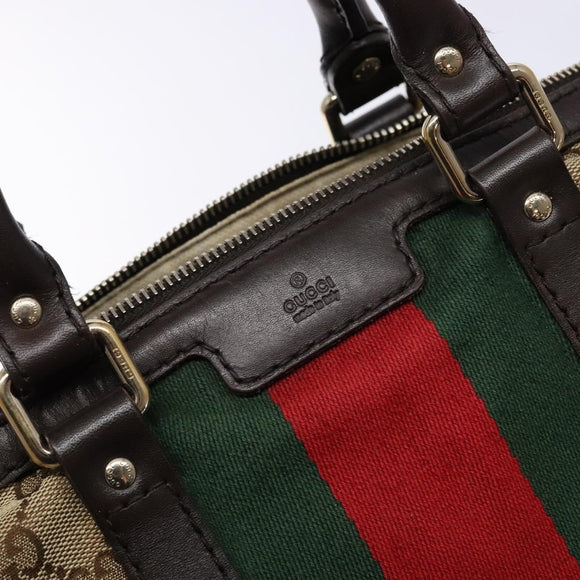 GUCCI GG Canvas Web Sherry Line Boston Bag Beige Gold Auth 141252