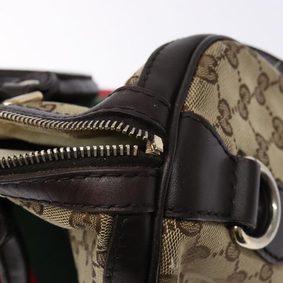 GUCCI GG Canvas Web Sherry Line Boston Bag Beige Gold Auth 141252