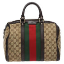 GUCCI GG Canvas Web Sherry Line Boston Bag Beige Gold Auth 141252-2
