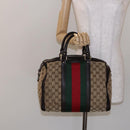 GUCCI GG Canvas Web Sherry Line Boston Bag Beige Gold Auth 141252-23