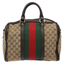 GUCCI GG Canvas Web Sherry Line Boston Bag Beige Gold Auth 141252-3