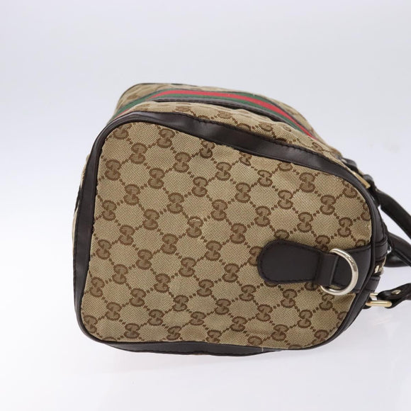 GUCCI GG Canvas Web Sherry Line Boston Bag Beige Gold Auth 141252