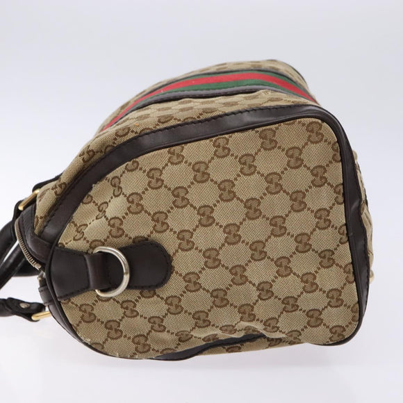 GUCCI GG Canvas Web Sherry Line Boston Bag Beige Gold Auth 141252