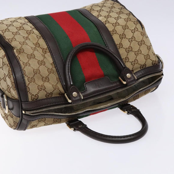 GUCCI GG Canvas Web Sherry Line Boston Bag Beige Gold Auth 141252