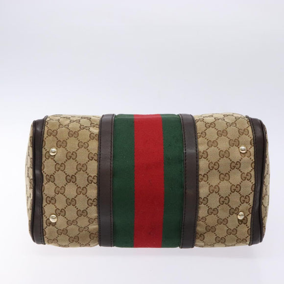 GUCCI GG Canvas Web Sherry Line Boston Bag Beige Gold Auth 141252